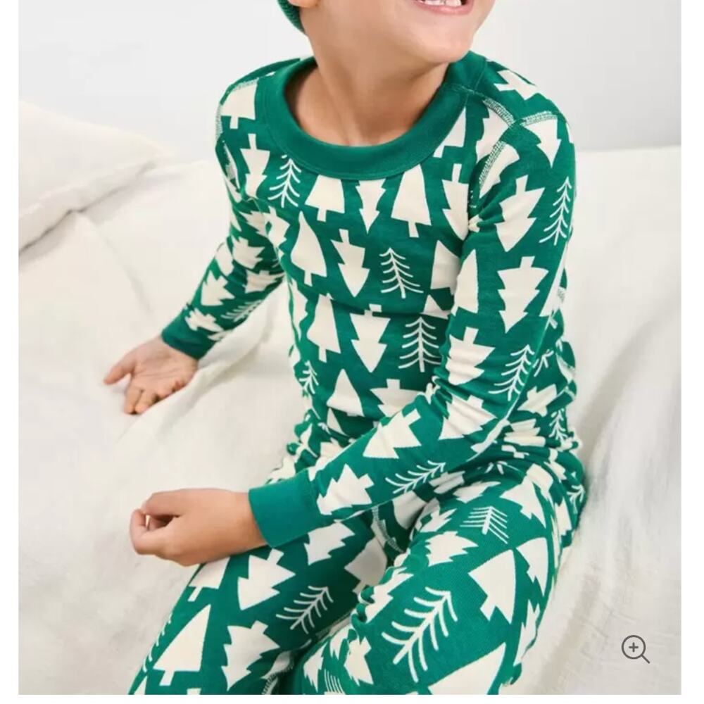 HANNA ANDERSSON Unisex Long John Pajamas Set Sz 150, 12  Green Tree Boys Girls